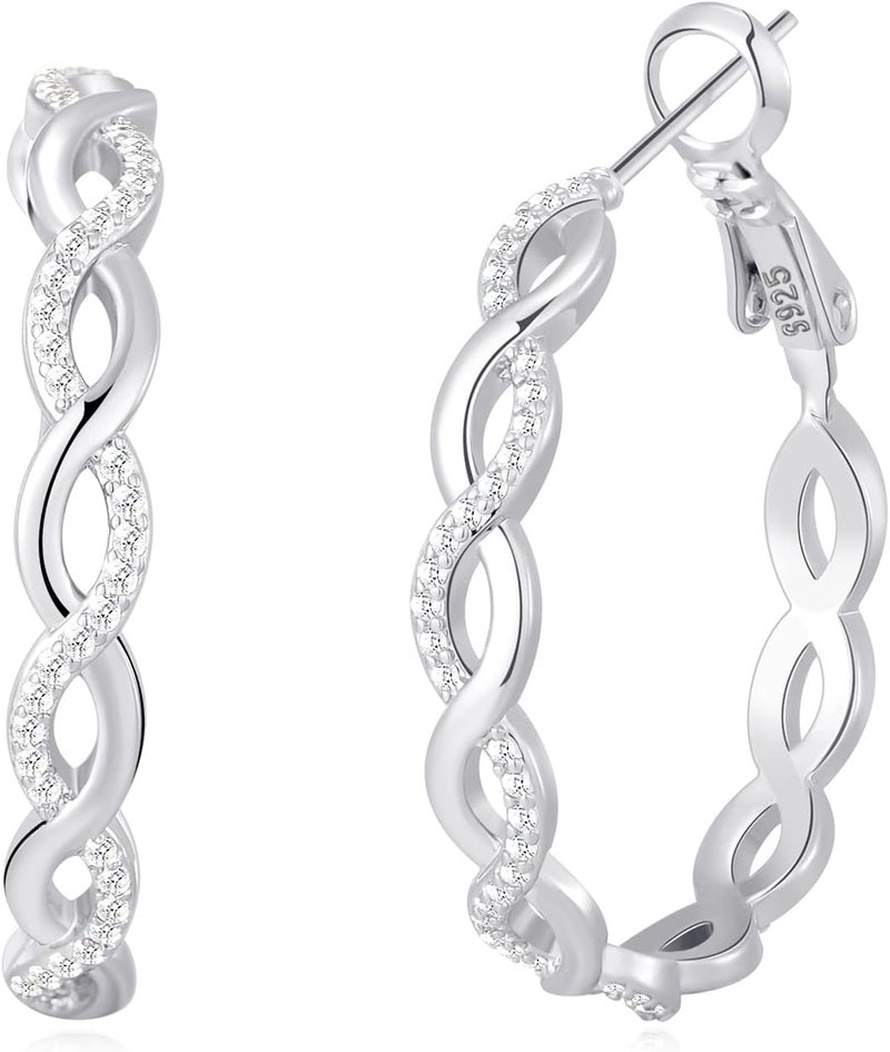Senteria 925 Sterling Silver Earrings Hoops for Women Lightweight Twisted Hoop Earrings With Cubic Zirconia Hypoallergenic Hoops Earrings (20/30/40/50/60MM) - Image 1